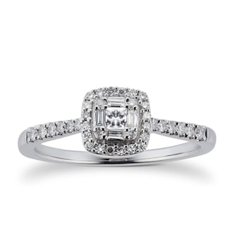 Goldsmiths 9ct White Gold 0.25cttw Diamond Mixed Cut Cluster Ring Goldsmiths 9ct White Gold 0.25cttw Diamond Mixed Cut Cluster Ring