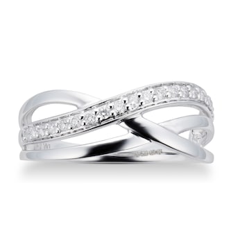 Goldsmiths 9ct White Gold 0.15cttw Diamond Cross Over Ring Goldsmiths 9ct White Gold 0.15cttw Diamond Cross Over Ring