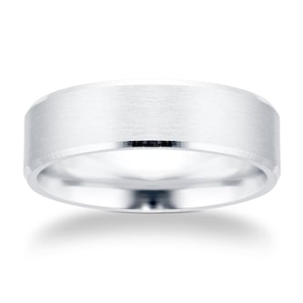 Goldsmiths 6mm Flat Court Heavy Polished Chamfered Edges With Matt Centre Wedding Ring In 9 Carat White Gold Goldsmiths 6mm Flat Court Heavy Polished Chamfered Edges With Matt Centre Wedding Ring In 9 Carat White Gold