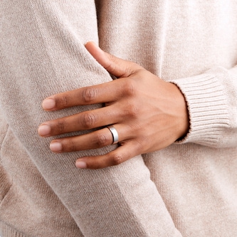 Goldsmiths 6mm Flat Court Heavy Polished Chamfered Edges With Matt Centre Wedding Ring In 9 Carat White Gold Goldsmiths 6mm Flat Court Heavy Polished Chamfered Edges With Matt Centre Wedding Ring In 9 Carat White Gold