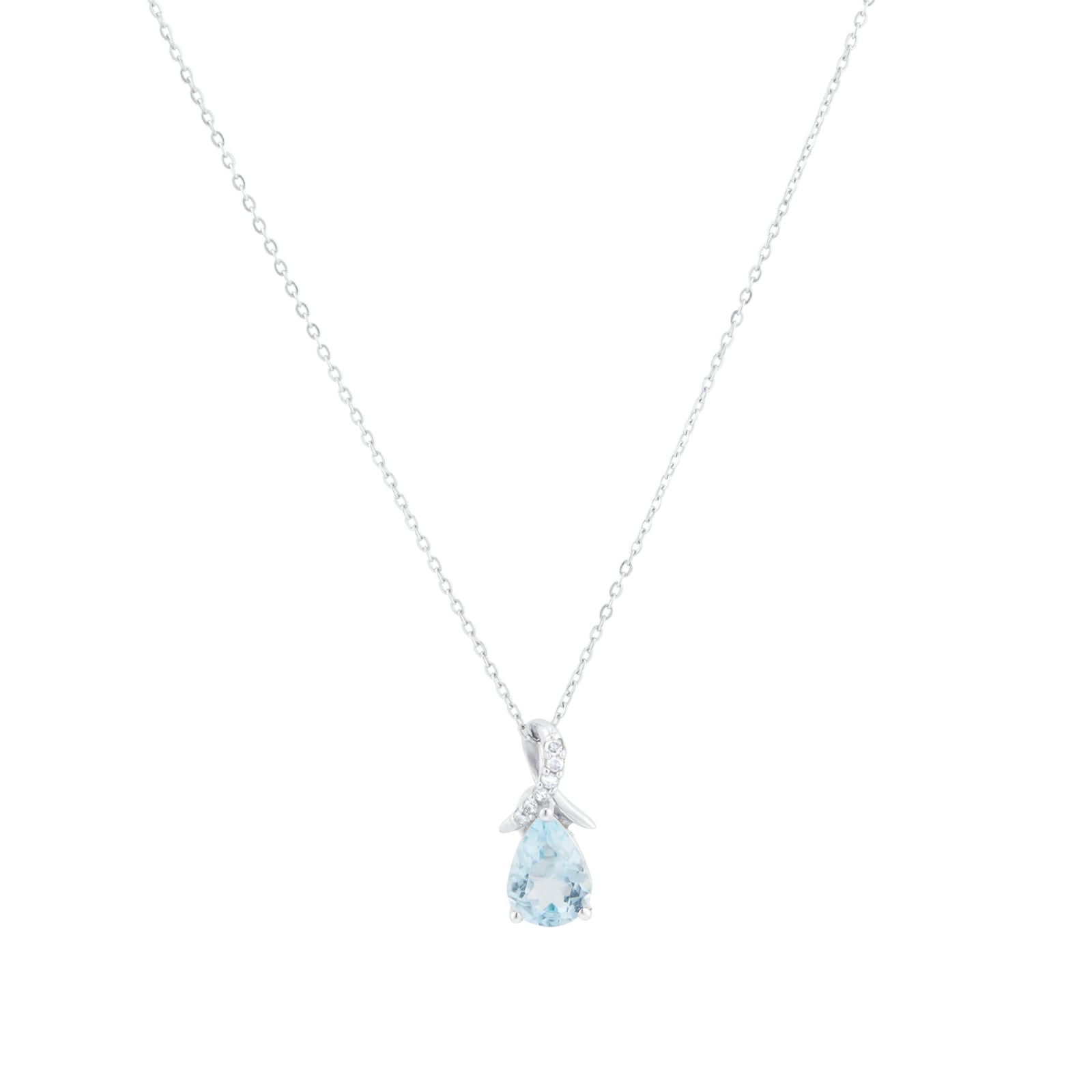 9ct White Gold Pear Cut Blue Topaz and Diamond Pendant image