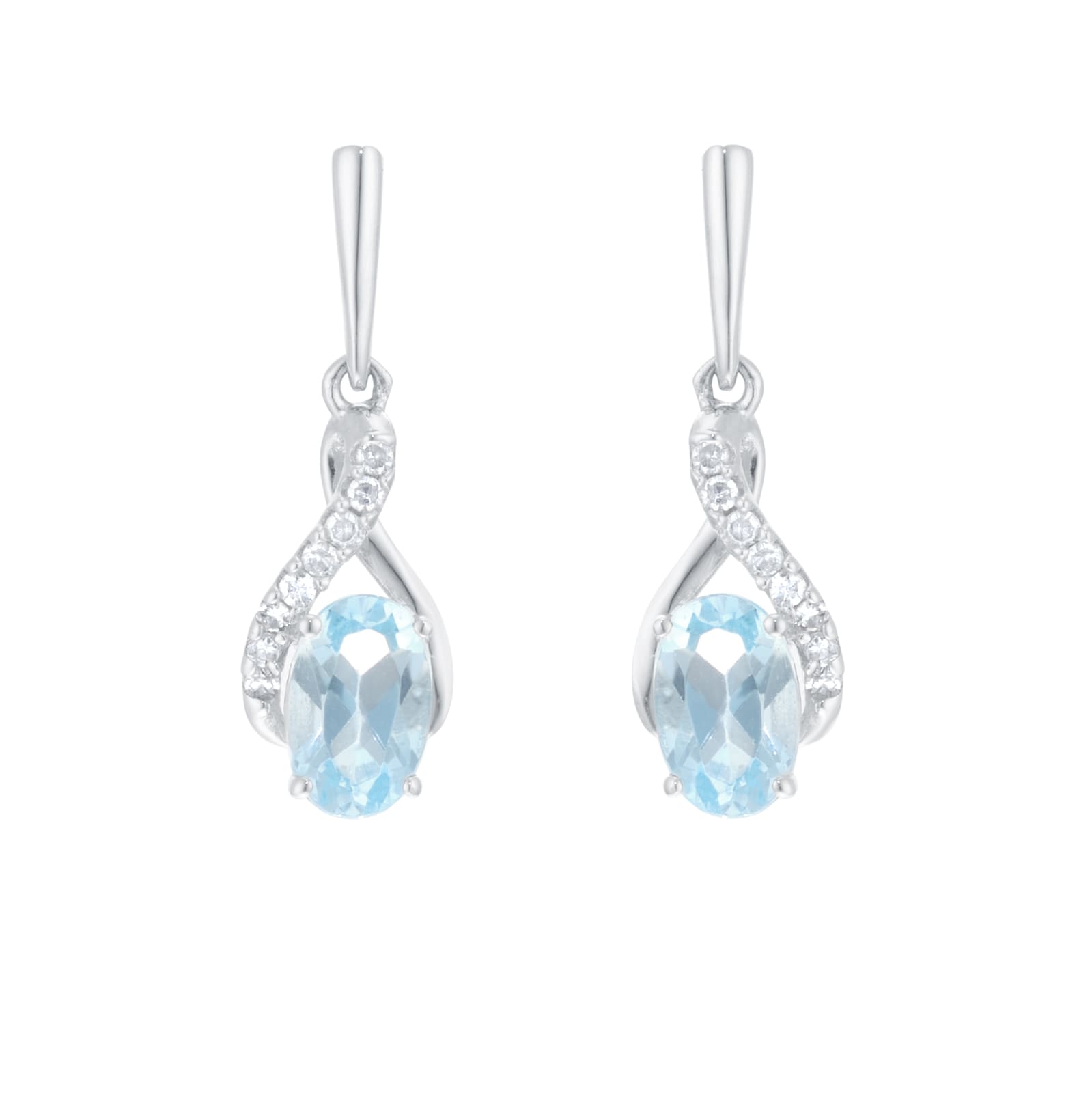 Goldsmiths 9ct White Gold Oval Cut Blue Topaz and Diamond Drop Earrings Goldsmiths 9ct White Gold Oval Cut Blue Topaz and Diamond Drop Earrings