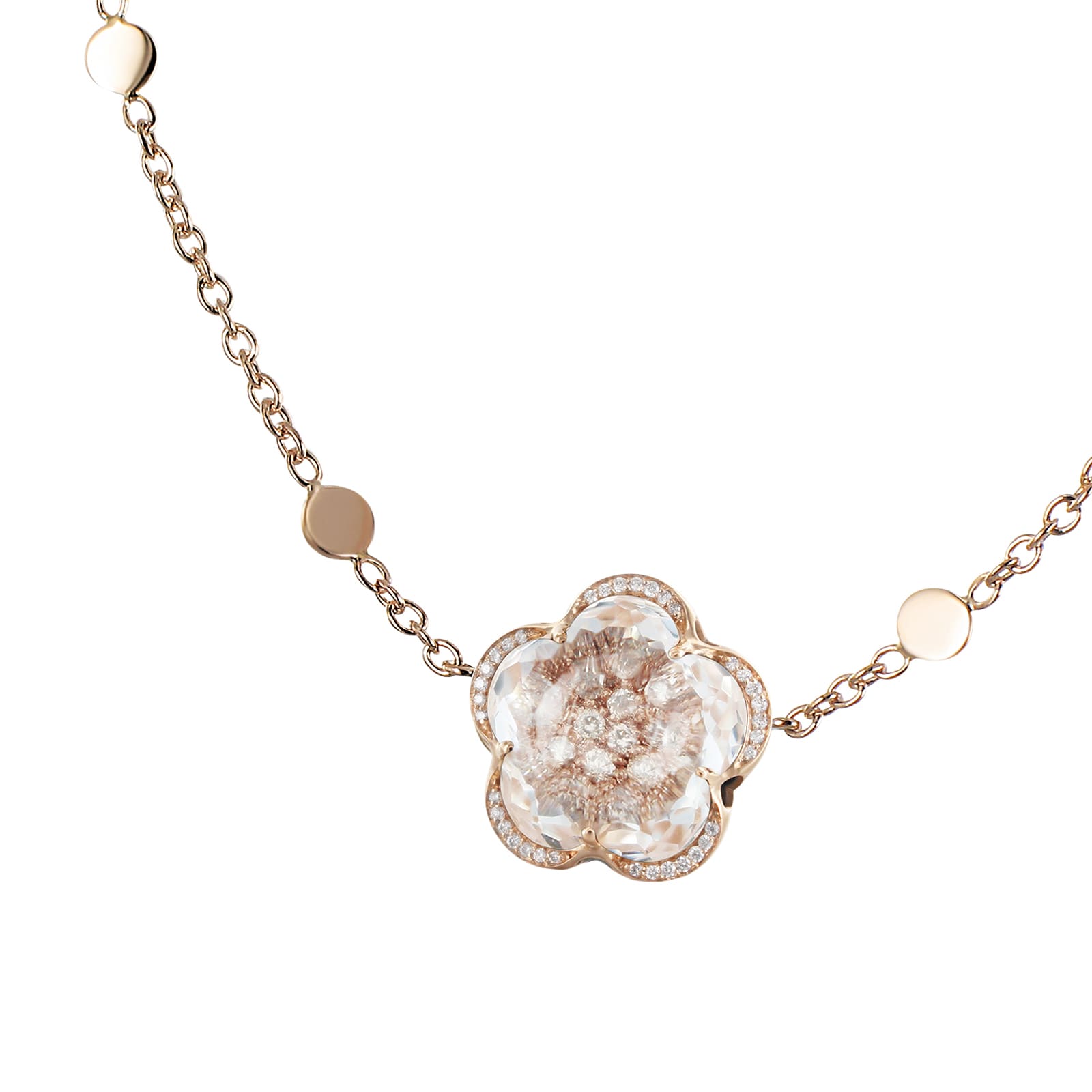 Bon Ton Necklace in 18ct Rose Gold with Rock Crystal, White and Champagne Diamonds Bon Ton Necklace in 18ct Rose Gold with Rock Crystal, White and Champagne Diamonds image