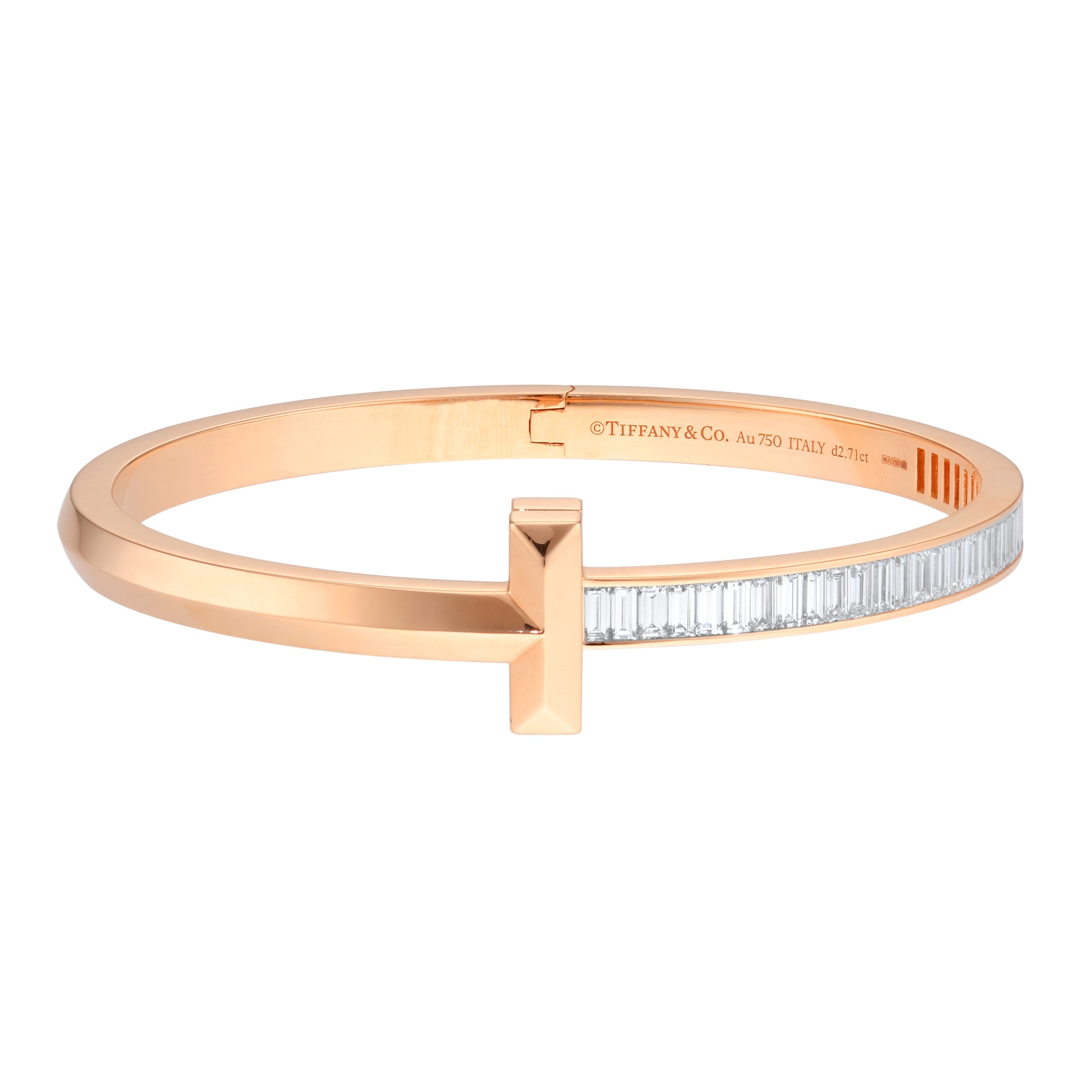 18ct Rose Gold Tiffany T1 Wide Baguette Diamond Hinged Bangle 18ct Rose Gold Tiffany T1 Wide Baguette Diamond Hinged Bangle image