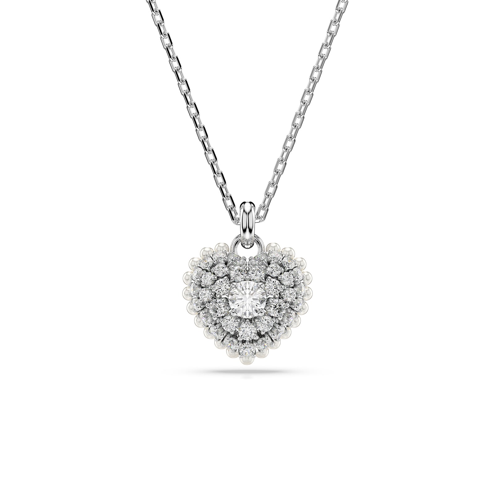 Hyperbola Silver Coloured Crystal Heart Necklace image
