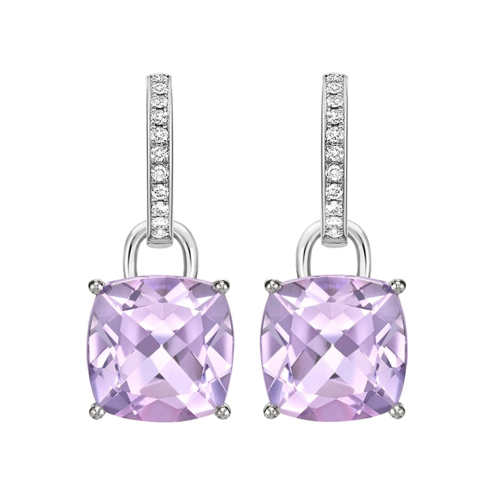 Kiki Classics 18ct White Gold, Cushion Cut Lavender Amethyst & 0.13cttw Diamond Detachable Hoop Earrings image