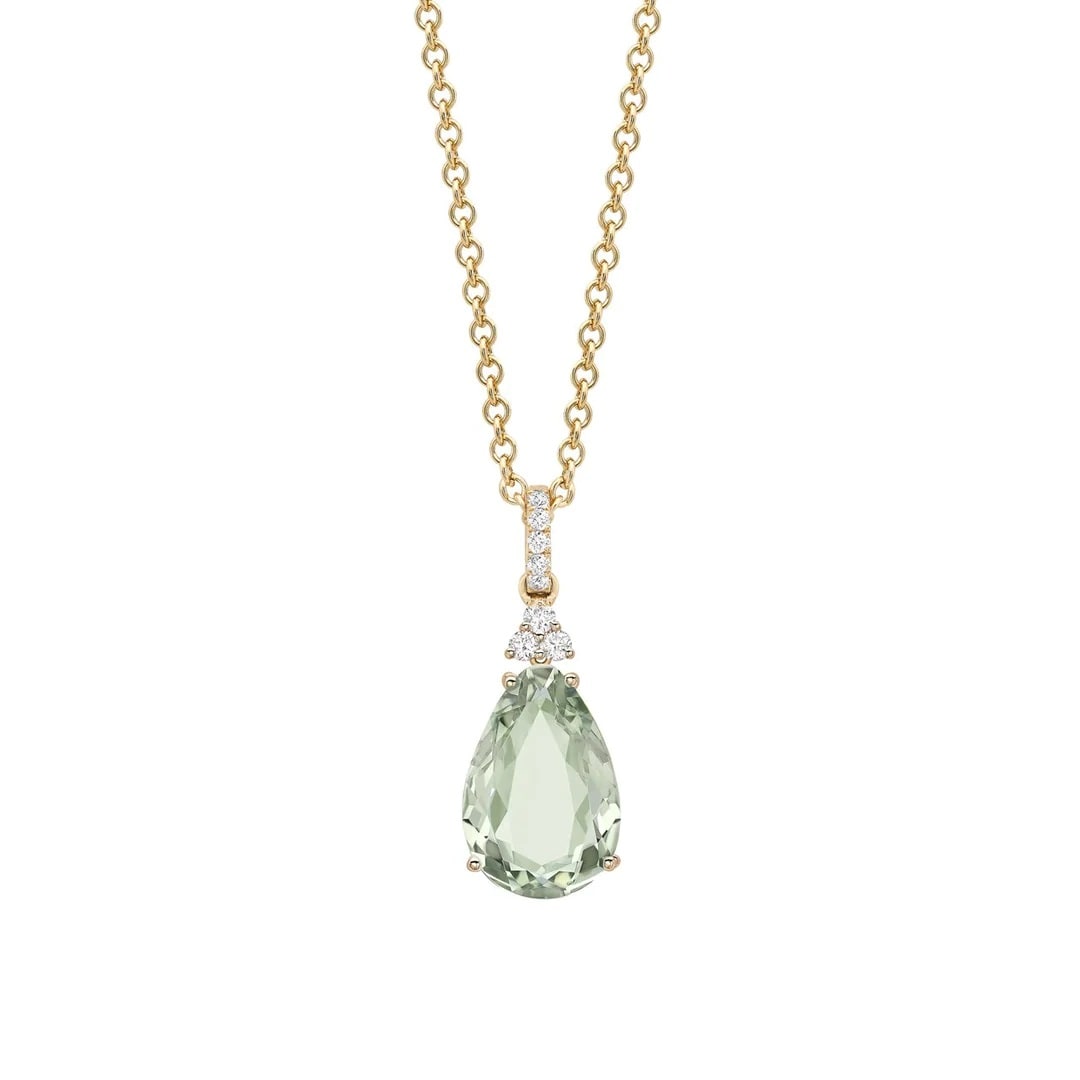 18ct Yellow Gold 0.16ct Diamond & Green Amethyst Pendant 18ct Yellow Gold 0.16ct Diamond & Green Amethyst Pendant image